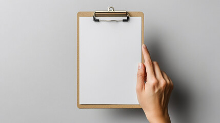 female hands holding blank clipboard