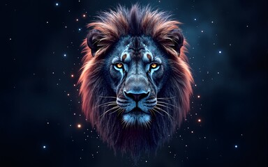 Wall Mural - A digital representation of a lion's head filled with stars against a dark cosmic background. High quality