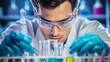 © keshia - Scientist examining test tubes in a laboratory setting