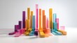 © Plaifah - Abstract D bar graph with geometric shapes and bright colors, casting soft shadows on a white background, showcasing a dynamic representation of data.