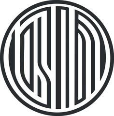 Wall Mural - Black and white abstract circular monogram design with stylized geometric lines inside