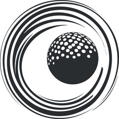 Wall Mural - Abstract black and white swirl design with a dotted golf ball in the center symbolizing motion and sport.