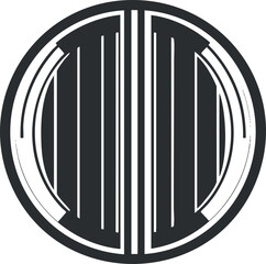 Wall Mural - Black and white circular abstract geometric pattern with symmetrical lines and shapes