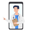 © Ekaterina Chemakina - Online doctor's consultation on a smartphone. Man doctor on a smartphone. Online medicine clipart. illustration isolated on white background.
