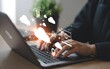 © Mojaher - Cloud computing and technology concepts illustrated by person working on laptop and digital imagery