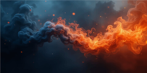 Wall Mural - Abstract Amaranth and Alice blue ,Amber smoke and flame patterns create a dark, fiery background with a burning motion design.