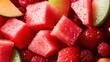 © Larisa AI - A vibrant assortment of fresh fruits like watermelon, raspberries, and melons diced into cubes, creating a tempting and healthy mix perfect for summer.