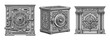 © Oleksandr Pokusai - Safe Vault Set collection bundle sketch engraving generative ai vector illustration. Scratch board imitation. Black and white image.