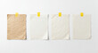 © Foto Fusion - 4 images of crumpled white paper with yellow tape on the edges, arranged in a grid, each sheet showing different angles and techniques for covering up text or graphic