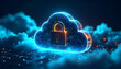 © HumblePride - Cyber Security in Digital Sky: A glowing, digital cloud icon emblazoned with a padlock represents the pinnacle of online protection. Capturing a secure online environment