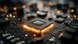 © Maulzz - Close-up of a central processing unit (CPU) on a circuit board, illuminated with warm light
