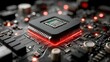 © Maulzz - Close-up of a central processing unit on a circuit board, highlighted with red light