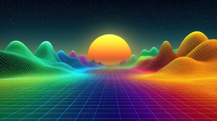 Wall Mural - vibrant neon gradient circular pattern wallpaper for modern design