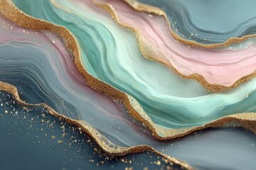 Wall Mural - swirling gradient marble effect with gold glitter accent design
