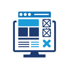 Website Design Layout Mockup Blue and Dark Blue Color Scheme on Computer Screen Isolated Graphic