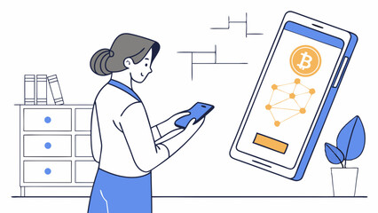 Woman Using Smartphone for Bitcoin Cryptocurrency Transaction.