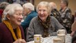 © Nu - Elderly residents and volunteers chatting and enjoying tea during a community outreach event
