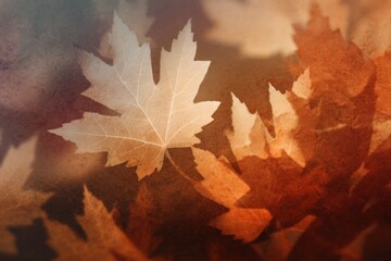 Wall Mural - layered maple leaves forming an abstract autumn background with warm tones.