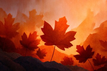 Wall Mural - layered maple leaves forming an abstract autumn background with warm tones.