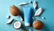 © Amber - blue coconut cream tube coconut pieces light blue background product photography summer theme