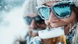 © svastix - Two friends clad in winter attire celebrate with frosty beers amidst falling snow, capturing camaraderie, joy, and the thrill of winter adventures and festivities.
