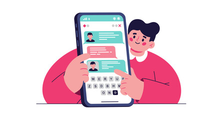Online dating conversation on smartphone - modern communication and connection vector illustration