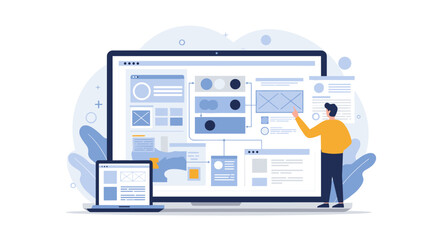 Web design and development concept with ui elements and creative process for digital projects vector illustration
