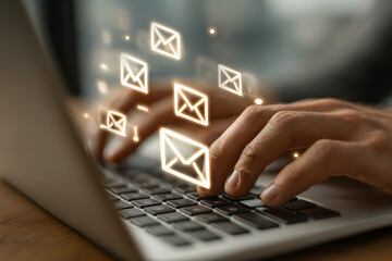 clean and minimalistic geometric envelopes showing emails displayed on laptop screen