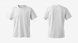 © Fauzan - Blank white oversize t-shirt mockup, front and back view, 3d rendering. Empty textile big size tshirt with sleeve mock up, isolated. Clear cotton crew neck undervest model for uniform. 3D Illustration