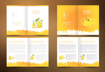 Wall Mural - Honey Brochure folder set, mead bee honeycomb element yellow color