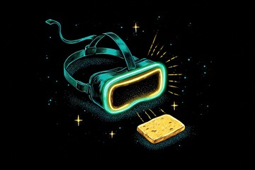 Wall Mural - virtual reality headset with cheese slice creating a whimsical connection between technology and foo