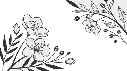 Luxury botanical background with trendy wildflowers and minimalist flowers for wall decoration or wedding. a minimalistic and elegant black and white vector illustration of hand-drawn floral elements 