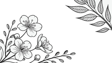 Luxury botanical background with trendy wildflowers and minimalist flowers for wall decoration or wedding. a minimalistic and elegant black and white vector illustration of hand-drawn floral elements 