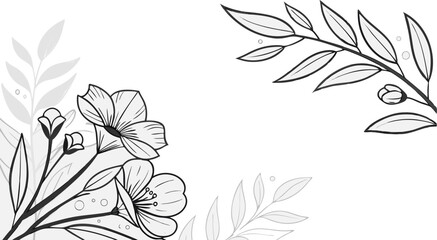 Luxury botanical background with trendy wildflowers and minimalist flowers for wall decoration or wedding. a minimalistic and elegant black and white vector illustration of hand-drawn floral elements 