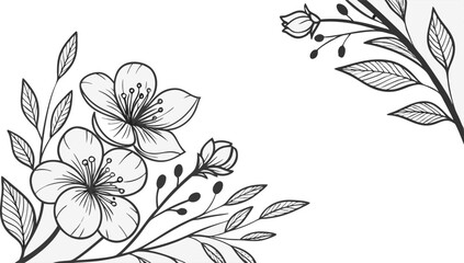 Luxury botanical background with trendy wildflowers and minimalist flowers for wall decoration or wedding. a minimalistic and elegant black and white vector illustration of hand-drawn floral elements 