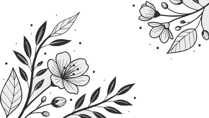 Luxury botanical background with trendy wildflowers and minimalist flowers for wall decoration or wedding. a minimalistic and elegant black and white vector illustration of hand-drawn floral elements 