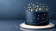 © watcharee - A dark blue cake decorated with golden stars and constellations, featuring a magical, celestial theme on a white plate.