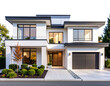 © Sujon Shah - Front Elevation of a Modern White Family House with Two-Car Garage, isolated on a transparent background png