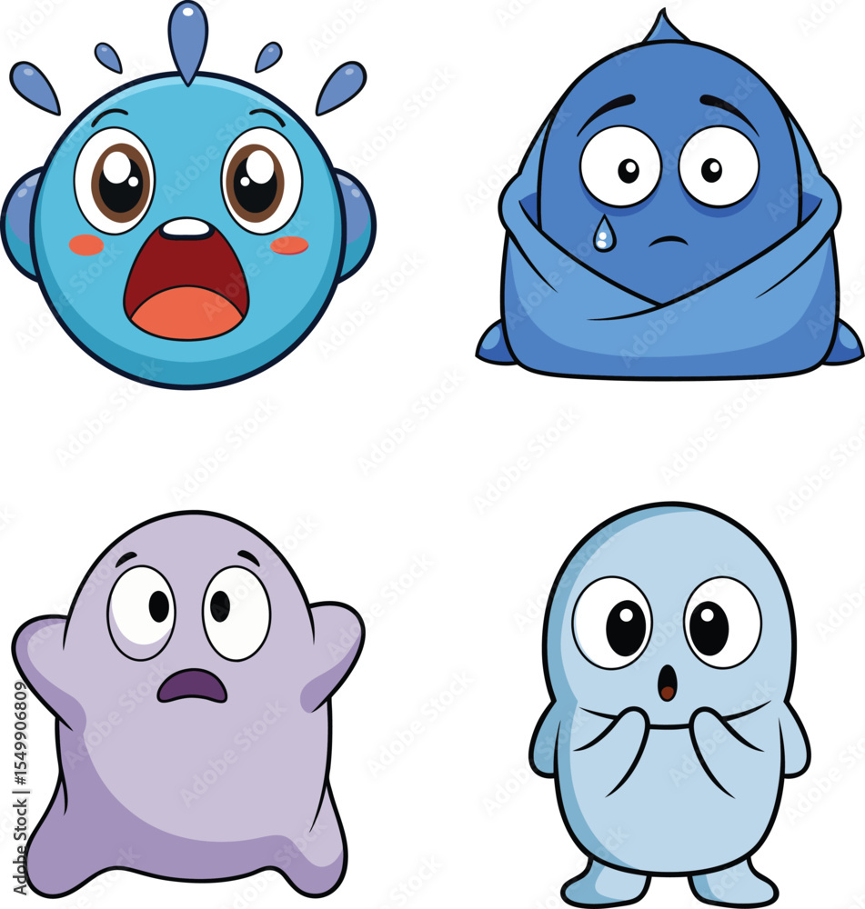Scared Chartacter Cute Scared Emotion Characters – Flat Cartoon Vector Set Stock Vector ...