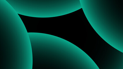 Wall Mural - abstract modern background with overlapping glowing teal-green circular forms on a deep black backgr