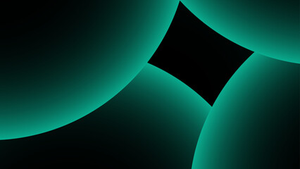 Wall Mural - abstract modern background with overlapping glowing teal-green circular forms on a deep black backgr