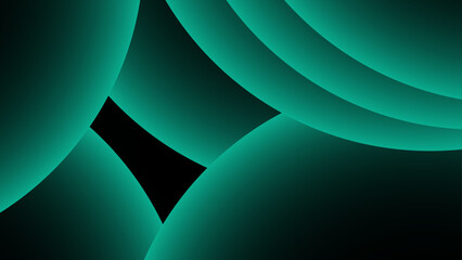 Canvas Print - abstract modern background with overlapping glowing teal-green circular forms on a deep black backgr