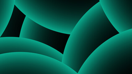 Canvas Print - abstract modern background with overlapping glowing teal-green circular forms on a deep black backgr