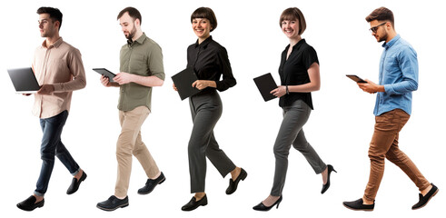 Wall Mural - png diverse professionals walking confidently, element set on transparent background