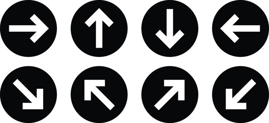 Wall Mural - set of direction arrow symbol. black circle on white arrow symbol vector illustration.