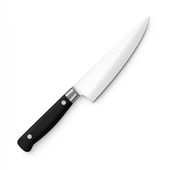 A sharp chef's knife with a black handle and stainless steel blade, ideal for versatile kitchen cutting tasks.