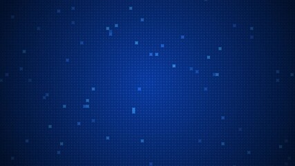 Wall Mural - dynamic blue print, technology background loop. digital grid with flashing squares represents data, 