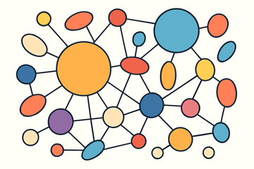 abstract network concept with connected nodes. colorful mind map or flowchart diagram illustration. 
