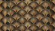 © Aleya - Luxurious art deco golden fan pattern seamlessly repeating on a black background