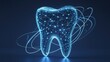© tilialucida - Digital representation of a tooth with glowing blue network connections on a dark background